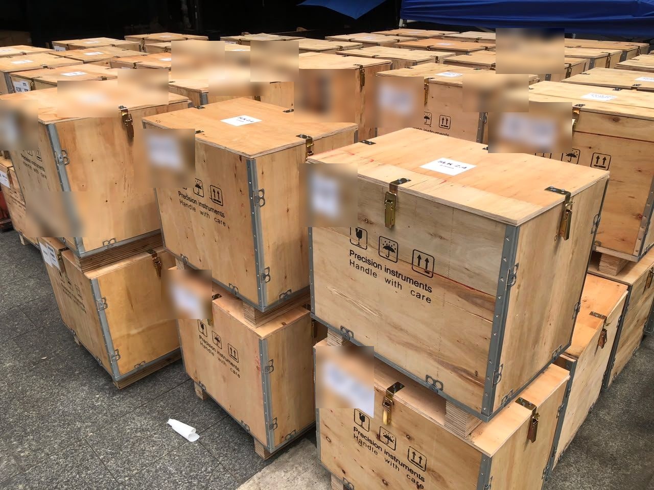 Export wooden crates packed and labelled for shipment
