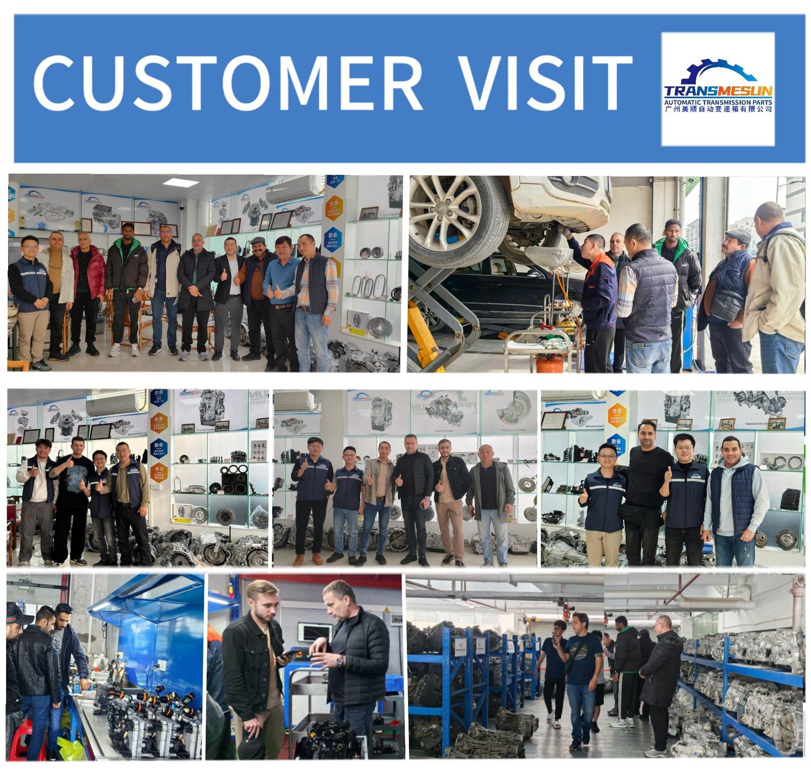 Collage of customer visits to the TRANSMESUN factory